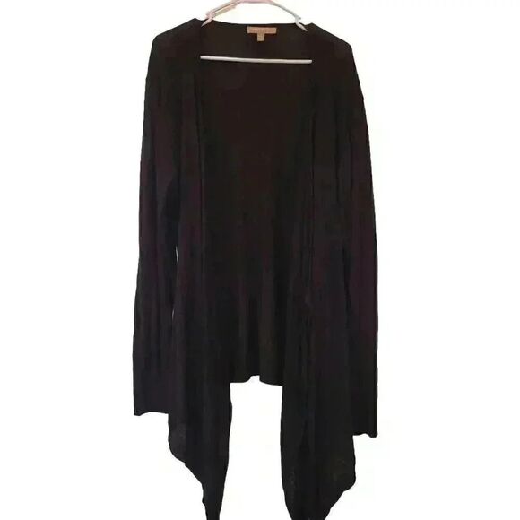 Banana Republic Women's Black Cotton/Viscose/Wool Gauzy Knit Open Front Front Ca - Picture 2 of 11